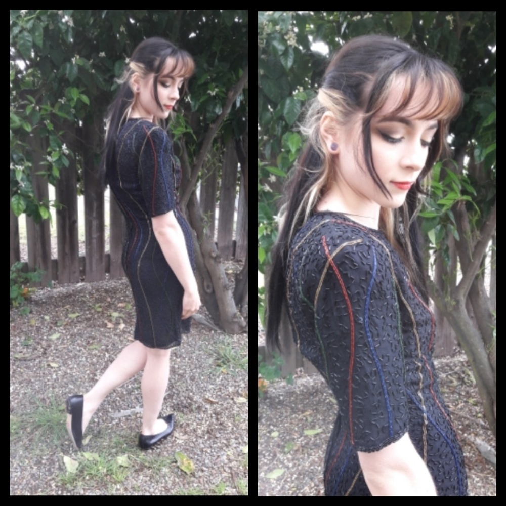 Stunning! Vtg 80's Beaded ribbon cocktail dress!